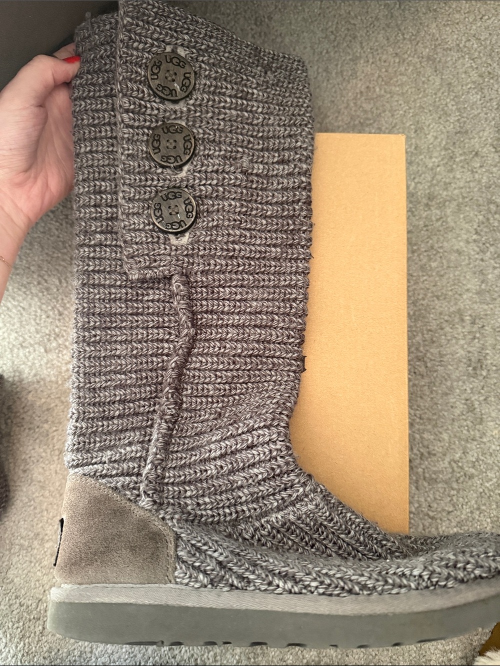 UGG Gray Knit Button Mid-Calf Boot